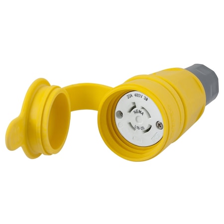 Bryant Watertight Locking Connector, L16-20R, 20 A, 480V AC, Three Phase, 3 Pole, Screw Terminals, Yellow BRY27W76